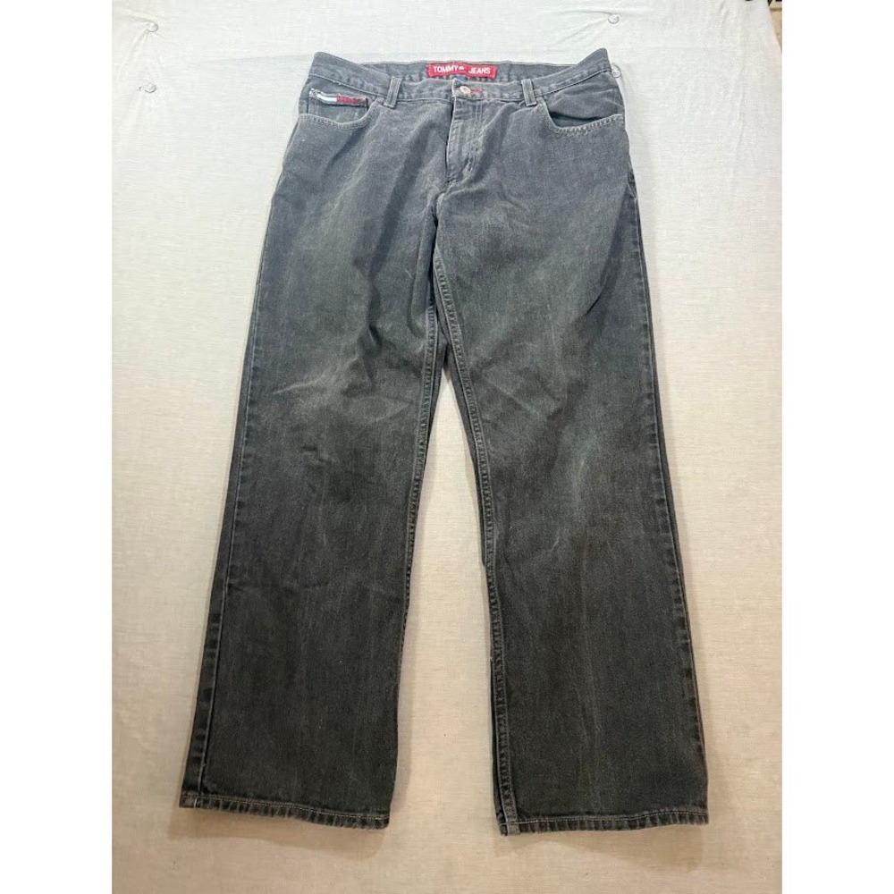 Vintage Tommy Jeans Mens Black Dark Wash Straight Denim Jeans Size 34X28.